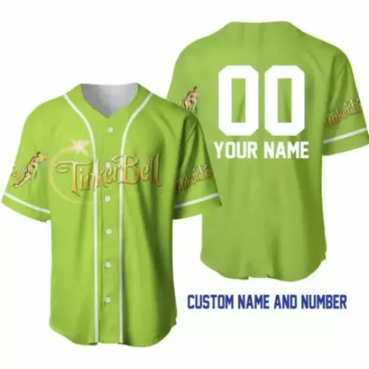 Customize Baseball Jersey Tinker Bell Lime Green White, Custom Jersey Men Women