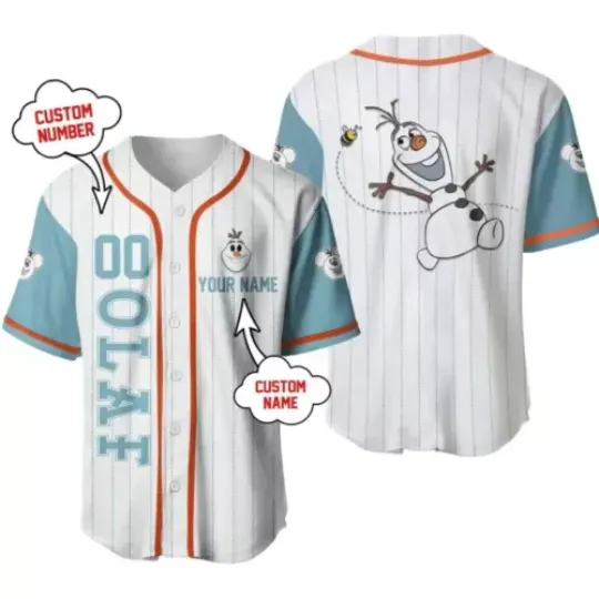 Personalize Olaf Character Baseball Jersey, Short Sleeve Jersey with Custom Name