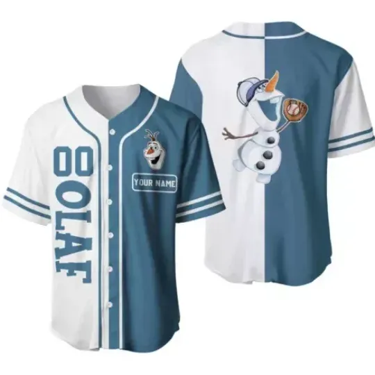 Personalize Olaf Character Baseball Jersey, Short Sleeve Jersey with Custom Name