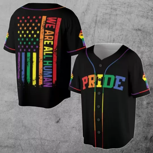 We Are Human Rainbow Pride Month LGBT Team Unisex Baseball Jersey