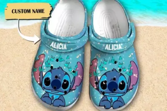 Custom Blue Dog Clogs Series Movie Sandals, Lovely Stitch Shoes Cartoon Fan Gif