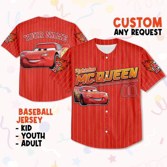 Custom Lightning Mcqueen Jersey , Baseball Jersey, Lightning Mcqueen Baseball Jersey Shirt