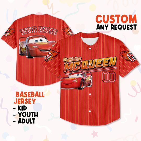 Personalized McQueen Jersey, Lightning Mcqueen Baseball Jersey Shirt