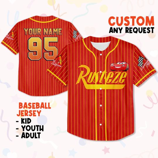 Personalize Cars Lightning Mcqueen Rust-ez Team Baseball Jersey Shirt