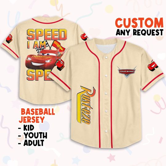Personalize Cars Lightning McQueen Speed I Am Speed Baseball Jersey Shirt