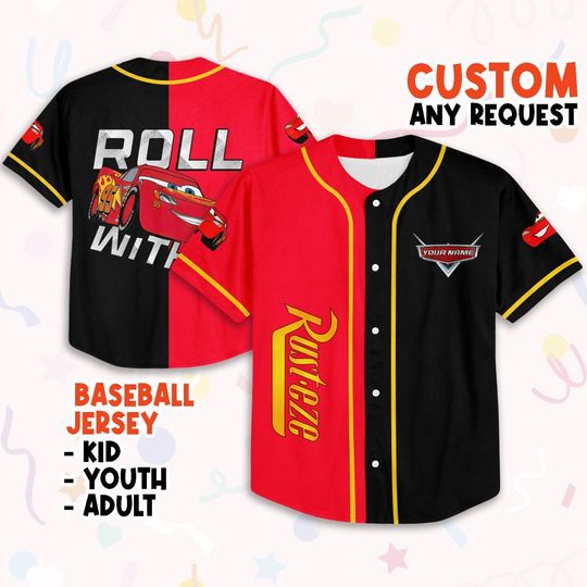 Personalize Cars Roll With It, Personalized Jersey, Disney Baseball Team Outfit