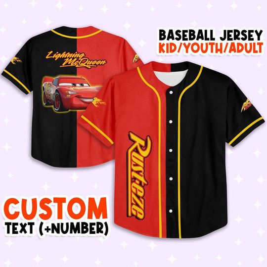 Personalize Lightning Mcqueen Red Black, Personalized Jersey, Disney Baseball Jersey