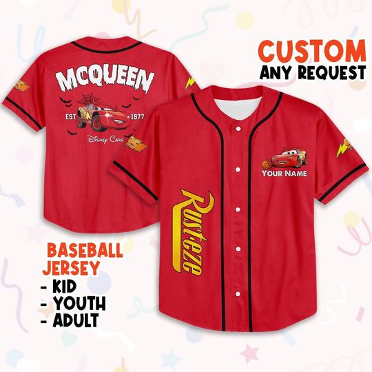 Personalized Halloween Cars Mcqueen Characters, Personalized Baseball Jersey Shirt