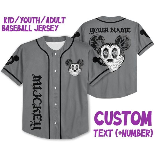 Personalize Mickey Mouse Sugar Skull, Custom Kids, Youth, Adult 3D Disney Baseball Jersey