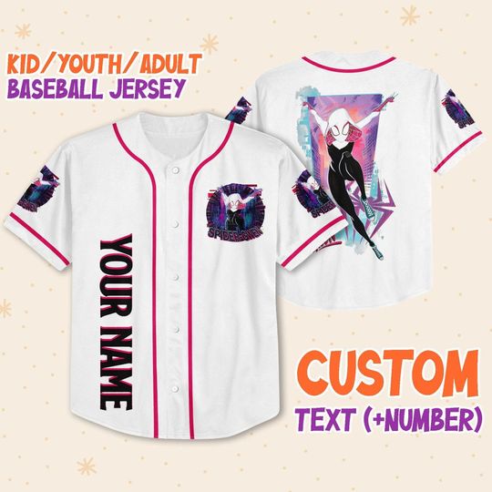 Personalize Spider Gwen, Custom Kids, Youth, Adult Disney Baseball Jersey Shirt