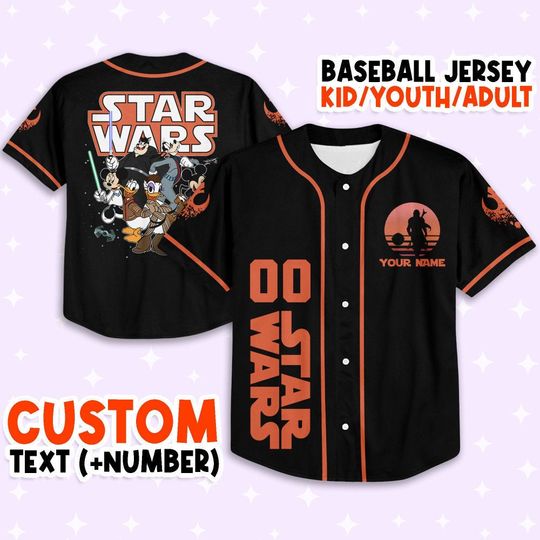 Personalize Star War Mickey Orange Baseball Jersey Shirt