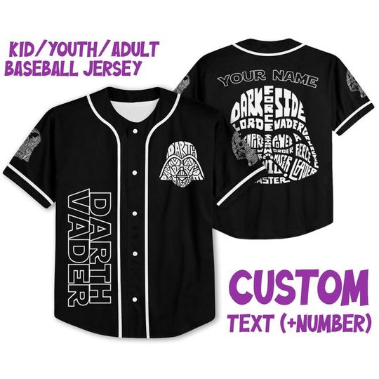 Personalize Star Wars Typo Darth Vader Style Black And White Baseball Jersey Shirt
