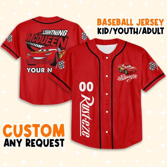 Personalize Lightning Mcqueen speed Red Dark Jersey, Custom Adult Baseball Jersey Shirt