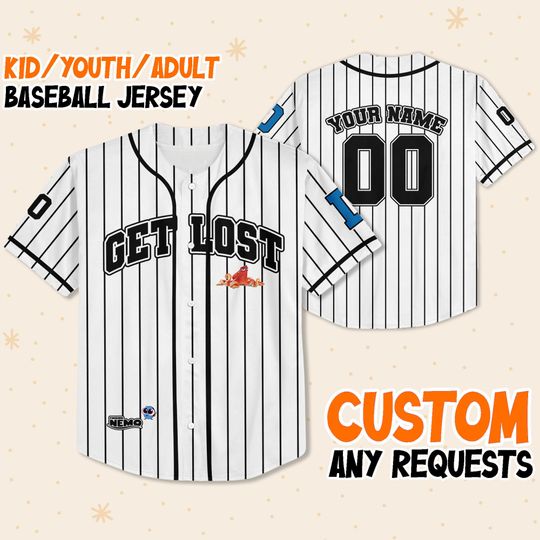 Personalize Finding Nemo Get Lost White Jersey, Disney Baseball Jersey Shirt
