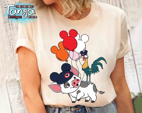 Cute Hei Hei And Pua Costume Mickey Ears T-shirt, Disney Moana Balloon Matching