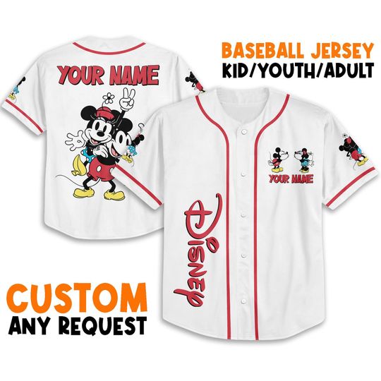 Personalize Disney Mikey Minnie Love Jersey, Personalized Disney Baseball Jersey