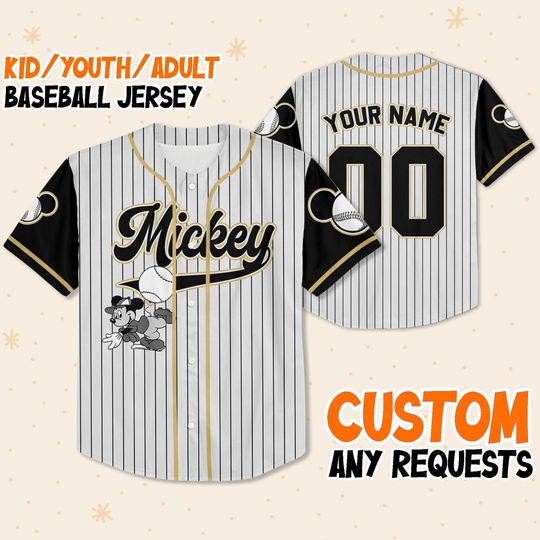 Personalize Disney Mickey Baseball Black Jersey, Personalized Disney Baseball Jersey