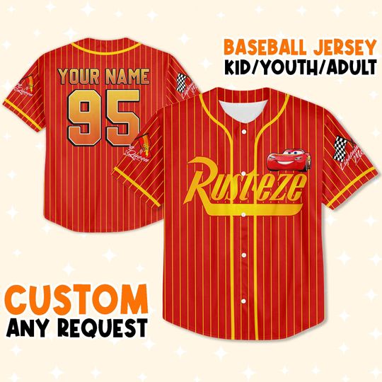 Personalize Cars Lightning Mcqueen Rust-ez Team Baseball Jersey
