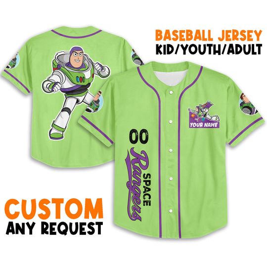 Custom Toy Story Buzz Lightyear Green Baseball Jersey, Gift For Baseball Fans