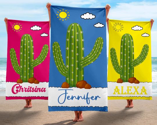 Cactus Towel, Cute Beach Towel, Beach Bachelorette Party Gifts, Personalized Beach Towel