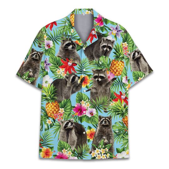 Tropical Raccoon Hawaiian Shirt, Summer Vacation Shirt, Raccoon Lovers