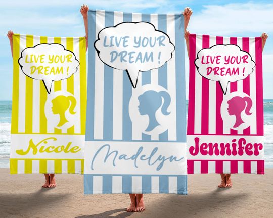 Birthday Vacation Gift, Custom Baby Name Beach Towel, Custom Kids Name Pool Gift