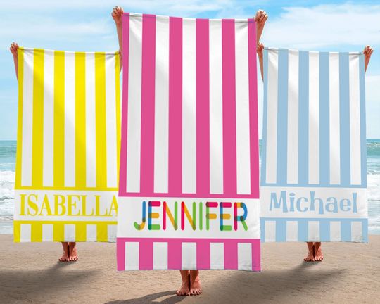 Striped Beach Towels, Stripe Print Beach Towel, Personalized Beach Towel