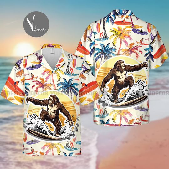 Bigfoot Surfing Tropical Hawaiian Shirt, Bigfoot Tropical Summer Shirt
