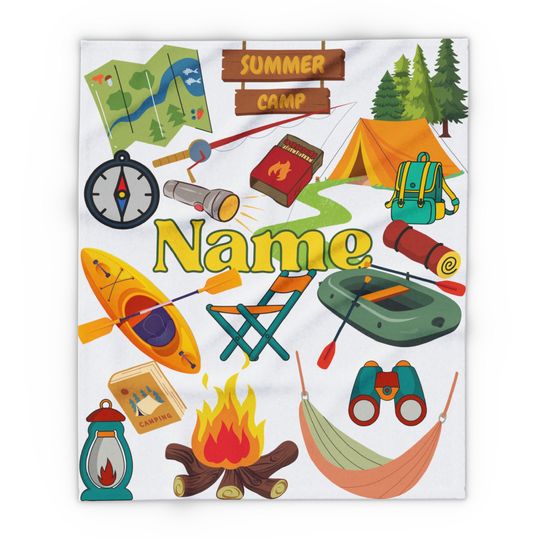 Personalized Camp Blanket Camp Bed Decor Visiting Day Gift Custom Name Camping Blanket