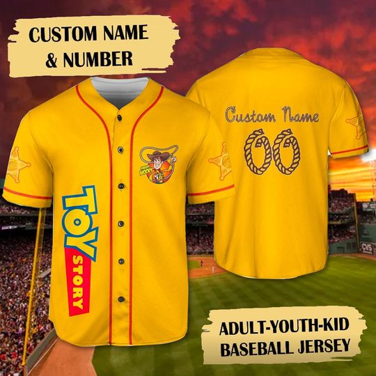 Custom Toy Story Woody Sheriff Baseball Jersey Shirt, Woody Cowboy Baseball Team Gift, Magic Kingdom Shirt
