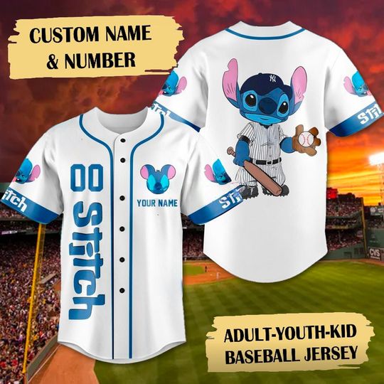 Personalized Stitch Baseball Jersey, Custom Name Stitch Jersey Team, Cartoon Movie Jersey Shirt Gift