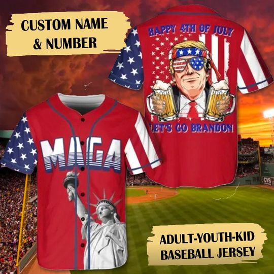 Personalized Make America Great Again 4th July Baseball Jersey, Donald Trump Patriotic America July Fourth Baseball Tee