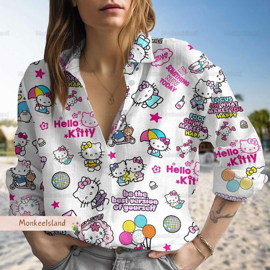Hello Kitty Women's Blouses, Women's Long Sleeve Shirt, Gift For Her