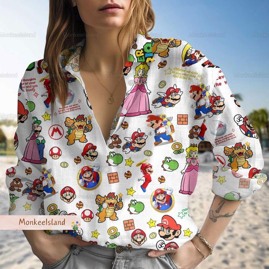 Super Mario Bros Women's Blouses, Women's Long Sleeve Shirt, Gift For Her