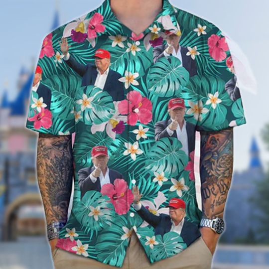 Custom Donald Trump Photo Tropical Hawaii Shirt, Election Button Up