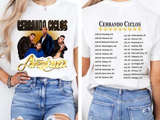 Two-sided Aventura Tour Shirt, Aventura Bachata Graphic Shirt, Aventura Concert Group Shirt