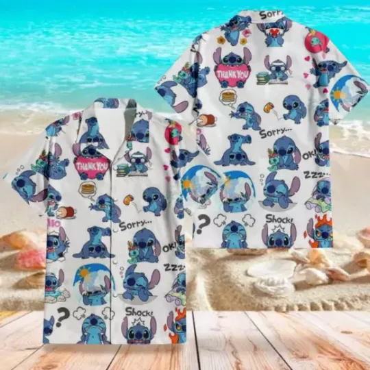 Disney Stitch Emoji Tropical Hawaiian Shirt, Disney Hawaiian Shirt