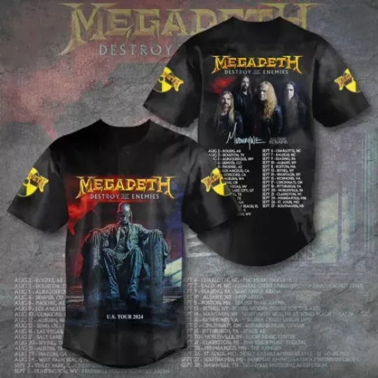 Megadeth Announces Destroy All Enemies US Tour 2024 Baseball Jersey Shirt S-5XL