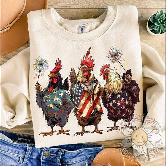Patriotic USA Chicken Sweatshirt, American 4th Of July Sweatshirt, Independence Day