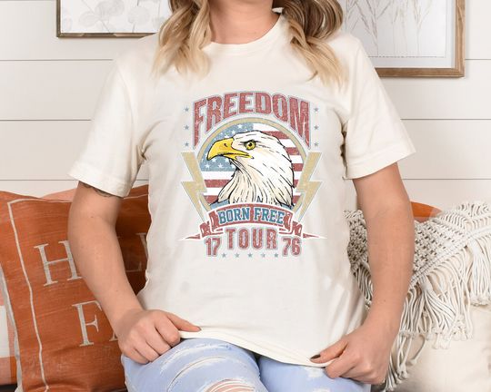 Retro America Tee, Independence Day Cotton Short Sleeve Men Women Kids Tee, Gift For Independence Day