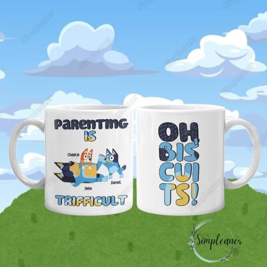 Personalized BlueyDad Mug, BlueyDad Parenting Is Trifficult Mug, BlueyDad Coffee Cup