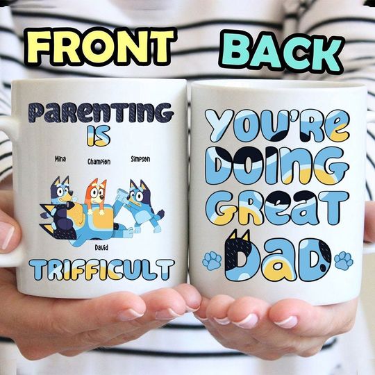 Parenting Is Trifficult - BlueyDad Bingo Mug, BlueyDad Family Mug
