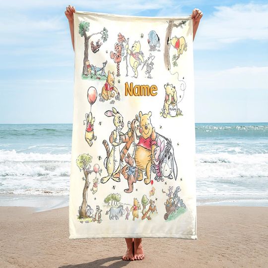 Personalized Watercolor Pooh Beach Towels