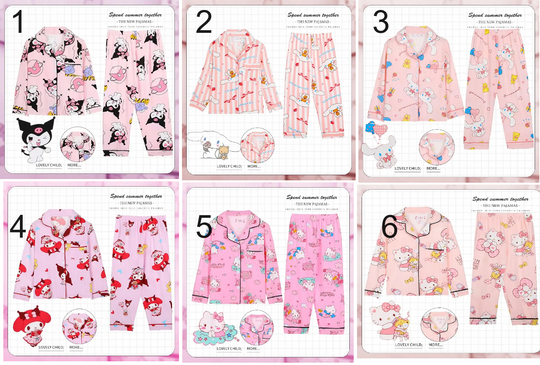 Sanrio Hello Kitty Cinnamoroll Kuromi Girls Pajama Sets