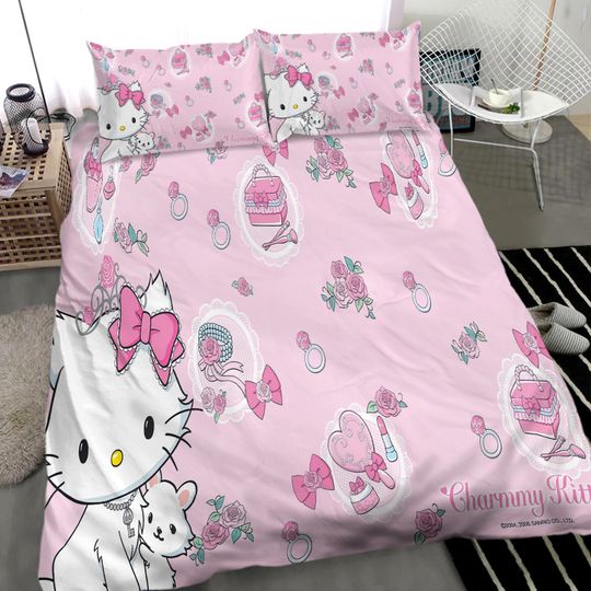 Comic Hello Kitty Duvet Doona Cover Cute Cat Bedding Set