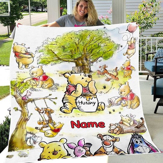 Personalized Watercolor Winnie the Pooh Blanket