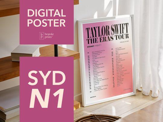 Sydney AUS Night 1 Eras Tour Setlist Poster with Surprise Songs Poster