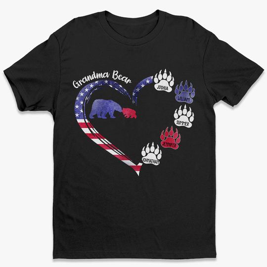Mama Bear Patriotic Heart Independence Day Custom Gift Personalized Unisex T-Shirt
