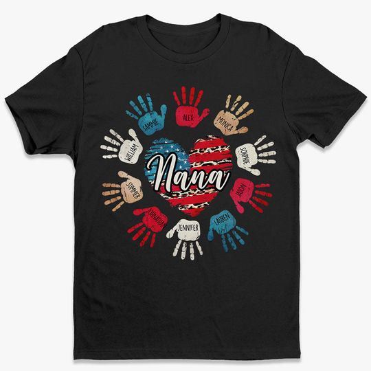 Grandma and Grandkids Heart and Hands Custom Family Gift For 4th Of July Unisex T-Shirt