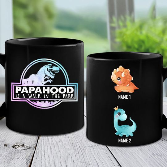 Fatherhood Is A Walk Custom Gift For Dad Personalized Black Mug